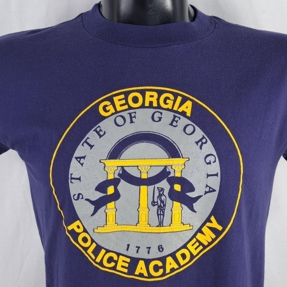 Vintage Georgia Police Academy crest navy blue & gold casual summer LG t-shirt